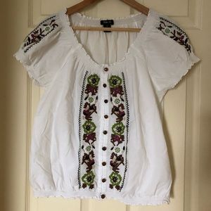 White embroidered peasant top